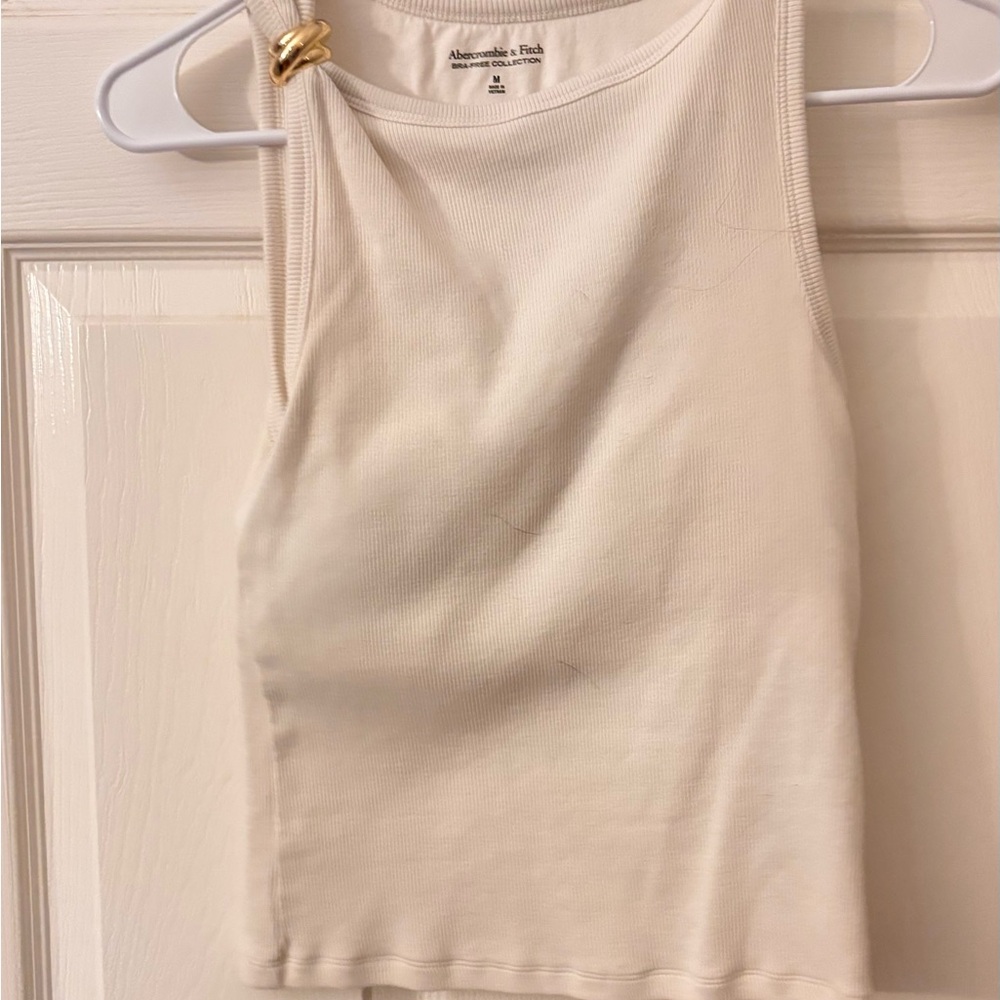 Abercrombie & Fitch Cream Ribbed Tank Top with Gold Accent